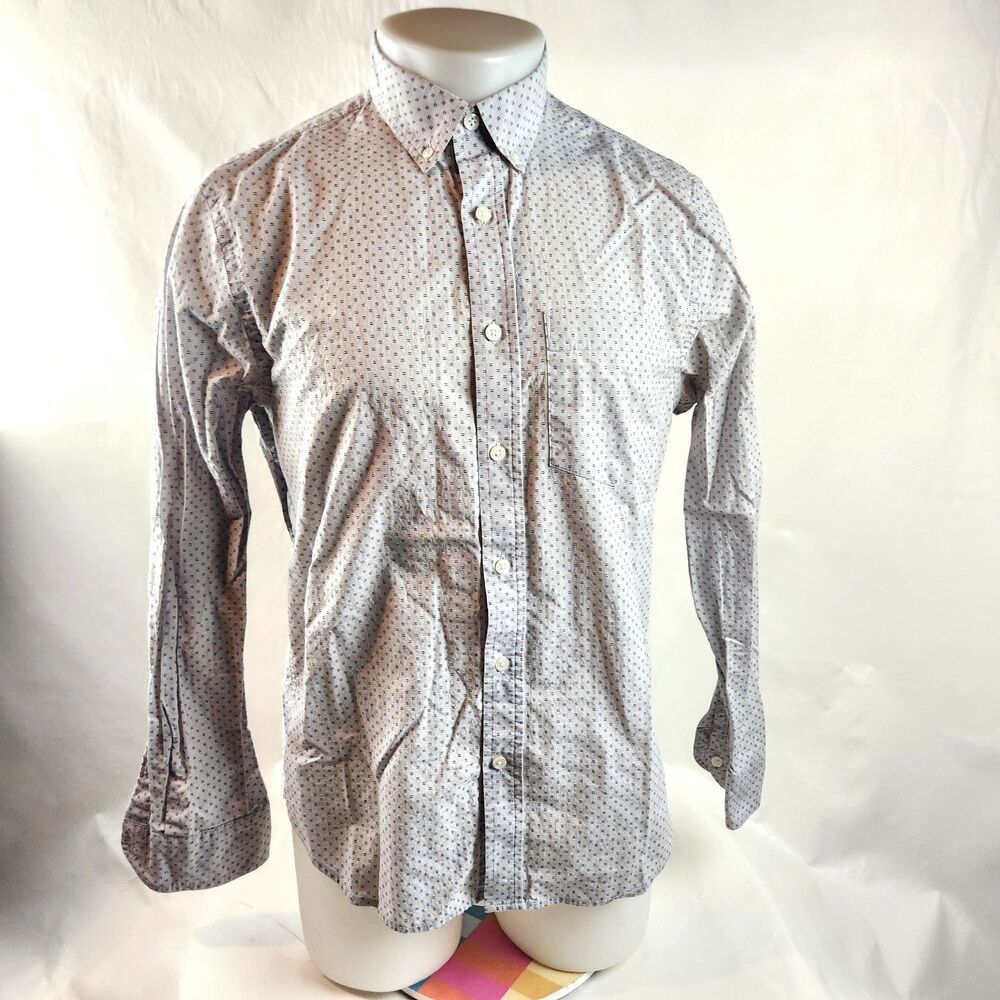 Banana Republic Shirt Mens Medium Gray Button Down Untucked Fit Geometric Casual